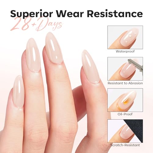 Image of modelones Nude Builder Nail Gel Top Coat, 15 ML No Wipe Ultra Gloss Jelly Gel Polish Apex Building Nails Strengthener Extension Neutral Color Nail Art Long Lasting Soak Off U V Manicure Gift for Women