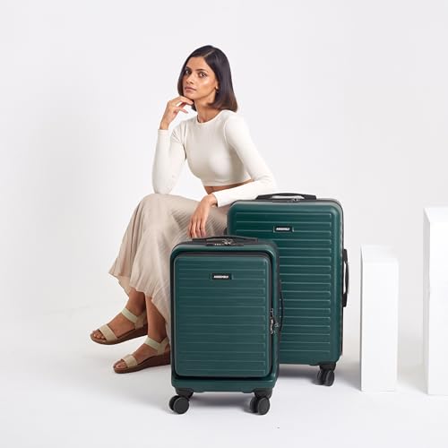 Image of Assembly Trolley Bags Set of 2- Cabin Small + Check-in Medium with TSA Locks & 8 Spinner Wheels, Polycarbonate Hard Shell Trolley Bag Set for Business Travel & Vacations, Green, 20+24 Inch