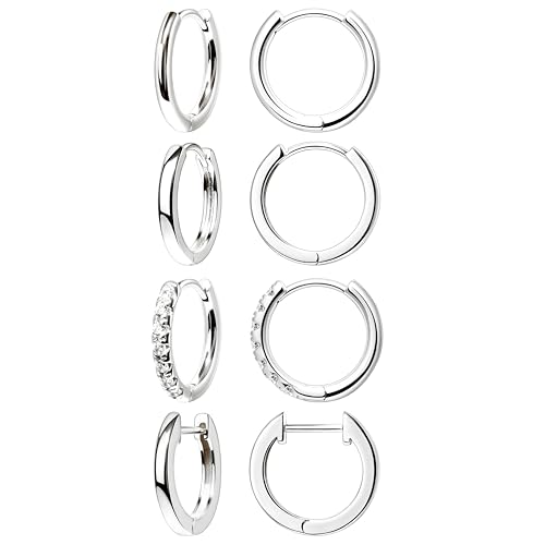 Image of Small Gold Huggie Hoop Earrings Set for Women Men Hypoallergenic 14K Plated Stack Cartilage Earrings, Sterling Silver Multiple Piercing Lightweight Mini Thin Cute Dainty Trendy Jewelry Gifts for Women