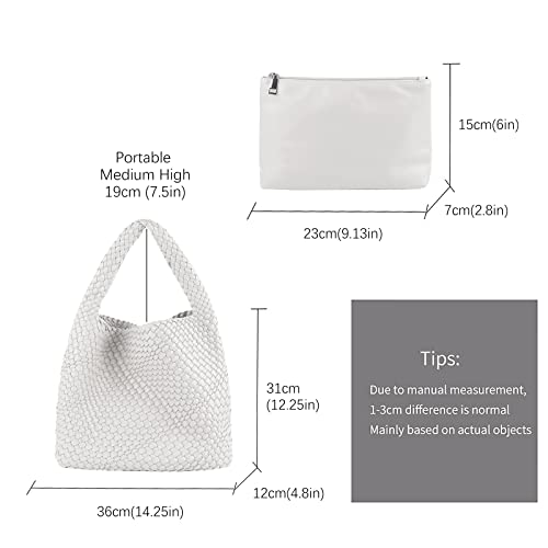Image of Woven Tote Bag For Women, Large Vegan Leather Travel Handbag, Casual Work Shoulder Bag, Underarm Commuter Hobo Bag With Purse