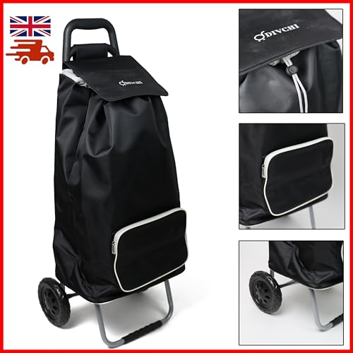 DIVCHI Einkaufstrolley mit 2 Rädern, faltbar, robust, zusammenklappbar, Einkaufswagen, Allzweckwagen, Rollwagen, Aufbewahrungswagen, Schwarz – Bild 8