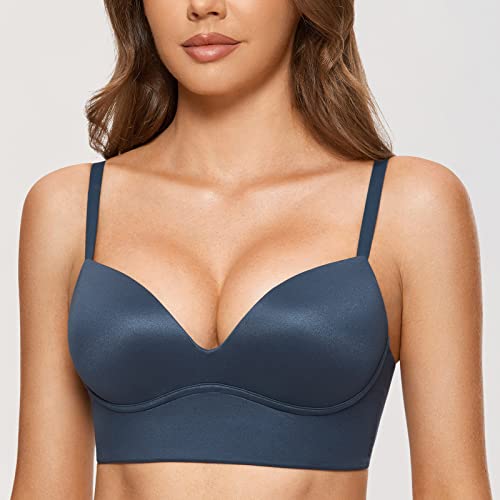 Image of DOBREVA Women's Push Up Wireless Bra Padded T Shirt Bras No Underwire Plunge Bralette
