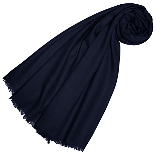 Lorenzo Cana Pashmina Damen Schal Schaltuch 100% Kaschmir leicht kuschelweich Kaschmirschal Kaschmirtuch Kaschmirpashmina einfarbig dunkelblau 78300
