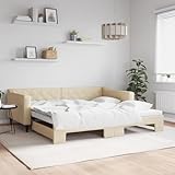 Tidyard Tagesbett Ausziehbar Creme 100x200 cm Stoff, Einzelbett Tagesbett Bettgestell für Wohnzimmer Büro Gästezimmer Jugendbett3197435