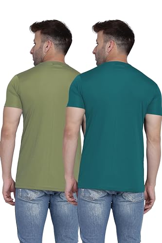 Image of TQH Men Dri Fit Polyester Half Sleeve Round Neck Multicolor t Shirts - Combo Set of 2