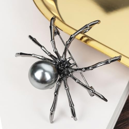 Image of Victorian Style Mother of Pearl Body and Micro Pave Spider Brooches Pins Silver Tone Goth Accessories Pins for Backpacks Aesthetic