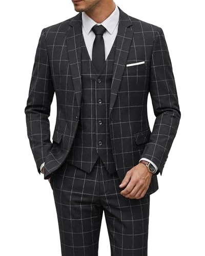 YND Men's Slim Fit One Button 3 Piece Suit Set,