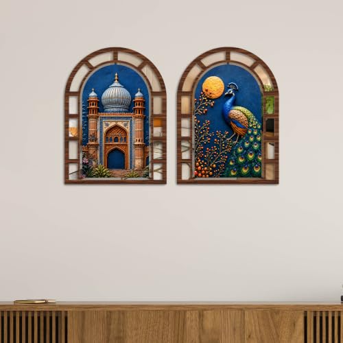 Image of Artvibes Jharokha Mirror Wall Decoration | Wall Hanging for Living Room, Hall, Bedroom, Office, Dining Room & Entrance | Gift (WHJ 12009N), Set of 2