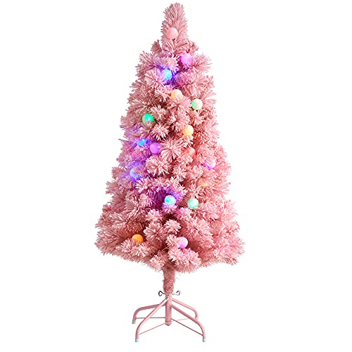 Nearly Natural 4ft. Holiday Frosted Pink Cashmere Artificial Christmas Tree with 30 Jumbo Multicolored Globe LED Lights