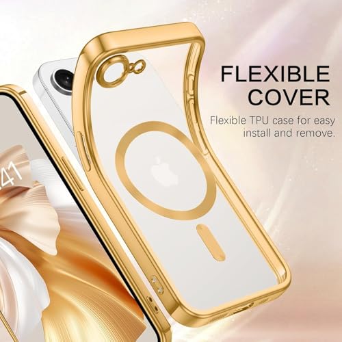 Image of VONZEE Electroplating Transparent Clear Logo Back Cover TPU Compatible with iPhone 17e / iPhone 16e Case, Compatible with Magsafe, Full Body &Camera Protection for Each Lens for Men & Women (Gold)