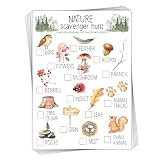 bxtala 30 Pcs Nature Scavenger Hunt Cards, Find and Seek Camping Sheets, Woodland Themed Holiday Party Game Outdoor Activity for Family Friend -01