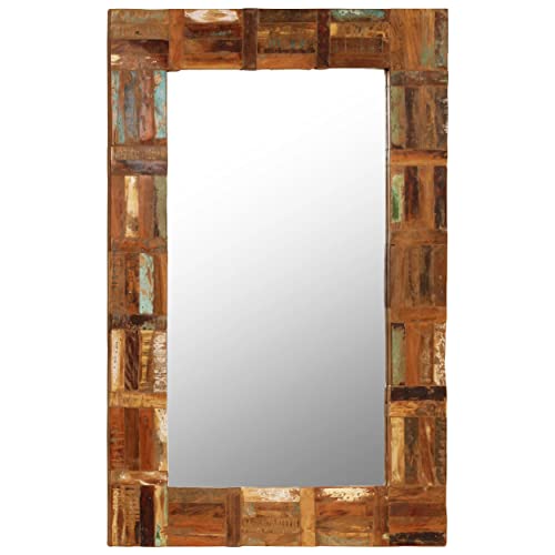 Vidaxl Wall Mirror Antique-Look Bedroom Bathroom Dressing Room Vanity Makeup Decoration Solid Reclaimed Wood 23.6"X35.4" #TOP7