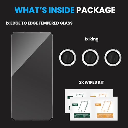 Image of FIRST MART Tempered Glass for Samsung Galaxy S26 5G with Silver Camera Ring Guard & Installation Kit | HD Clear Edge-to-Edge Screen Protector, Scratch Resistant, Case-Friendly | Pack of 1