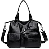 Diggl ショルダー 女性のためのヴィンテージカジュアルスタイルのビッグショルダーバッグ、PUレザーソリッドカラートートバッグレディーストレンディなシンプルなメッセンジャー (ブラック) [並行輸入品]