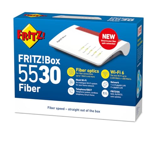 Avm Fritz!Box 5530 Fiber Edition International | Mesh Master | Wi-Fi 6 | 2400 Mbit/S (5 Ghz) + 600 Mbit/S (2,4 Ghz) | 2,5 Gigabit Lan | 4 X Gigabit La