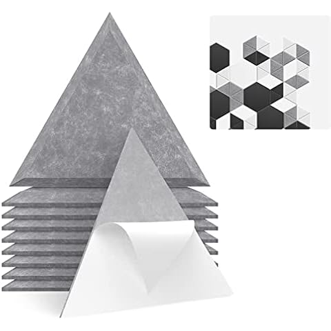 JBER Triangle Acoustic Panels Beveled Edge Sound Proof Foam Panels Self-adhesive,6.83" X 5.9" X 0.4" High-Density Sound Absorbing Panels Wall For Acoustic Treatment, Home Office 24 Pack - Gray Cover