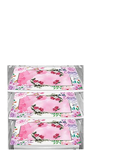 Image of Nicasa Cotton PVC Rose & Leaf Printed Combo Fridge Top Cover and 2 Handle Cover with 3 Fridge Mats(Black, 6 Piece Set)