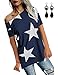 Produktbild BUOYDM Damen T Shirt One-Shoulder Kurzarm Sternchen Casual Sommer T-Shirt Oberteil Tops,Blau,XL