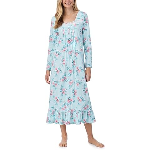 Carole Hochman Women's 2-Piece Cotton Pajama Set – Long Sleeve Notch Collar Top & Pant with Adjustable Waist, Pockets, Blue Blooming Lily, Medium Cover