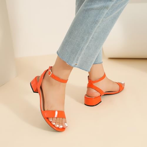 Image of Women's Ankle Strap Sandals, Low Block Heel, Open Toe Summer Dress Shoes with Buckle Closure