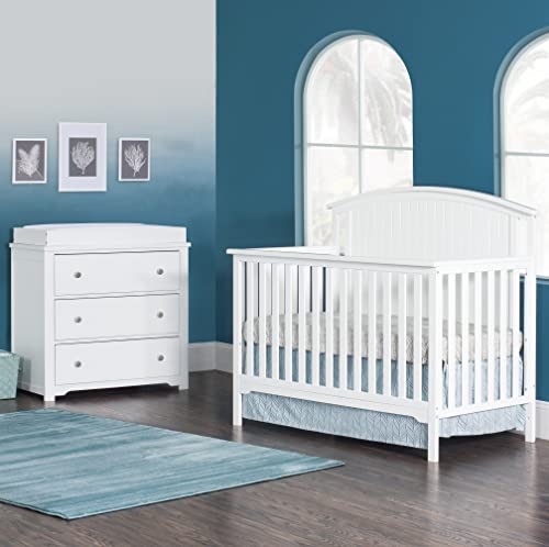 Forever Eclectic Cottage Curve Top 3-Piece Nursery Set with 4-in-1 Convertible Crib, 3-Drawer Dresser, and Changing Table Topper by Child Craft (Matte White)