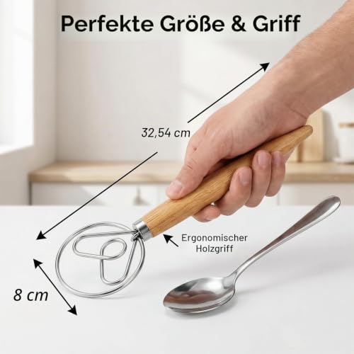 TEEVEA Dänischer Teigbesen für Brot, Sauerteig, Holzgriff und Edelstahlhaken – Ansicht 6