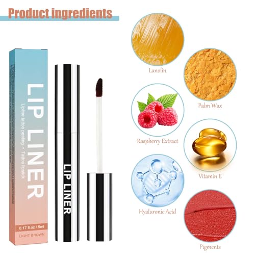 Detachable Lip Liner 3 Pcs Lip Stain Peel Off Peel Off Lip Liner Detachable Lip Liner Peel Off with Hyaluronic Acid&Vitamin E Outline the Lip Shape Highlight Lip Color Light Brown - Image 8