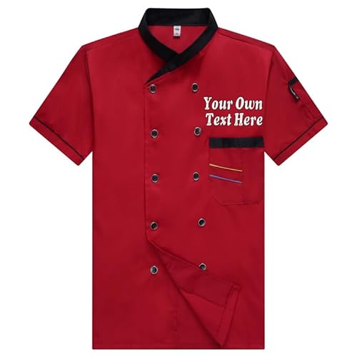 Cyber Monday Deals Personalized Chef Coat Custom Chef Jacket Short Sleeve Embroidered Chef Shirts Black White Kitchen Uniforms Clothes Men Women, Medium