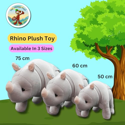 Image of Cute & Identical Premium Big Rhino Plush Toy | Extra Soft Hypoallergenic Stuffed Rhinoceros for Babies & Toddlers | Unique Cuddly Rhino Plushie, Best Birthday Gift for Girls & Boys (60 cm)