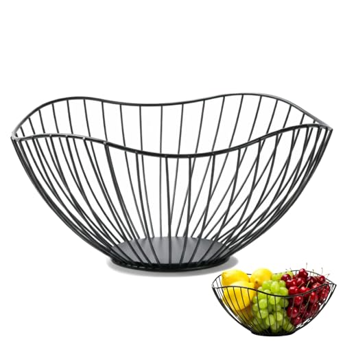 Siocok Black Wire Fruit Basket Fruit Bowl Iron Arts Fruit Storage Baskets for Kitchen Counter for Home Decor Table Centerpiece Decorative Hold Vegetables Bread Snacks Potpourris (B)