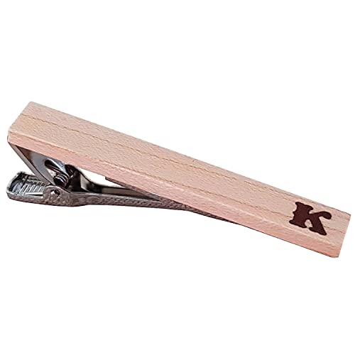 MOZZIN Handmade wooden tie clip with wood inlaid custom initials - Maple Tie Clip