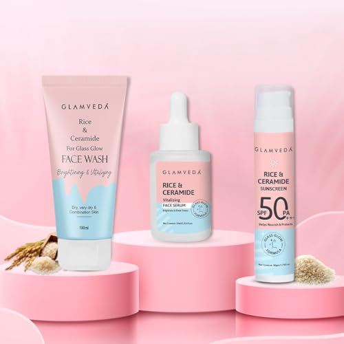 Glamveda Korean Rice & Ceramide 3 Step Daily Skincare Routine | F...