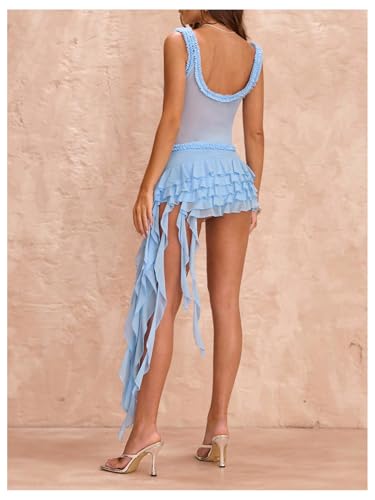 Floerns Women's Y2k Mini Skirts Low Waist Tiered Layered Ruffle Trim Going Out Skirts3