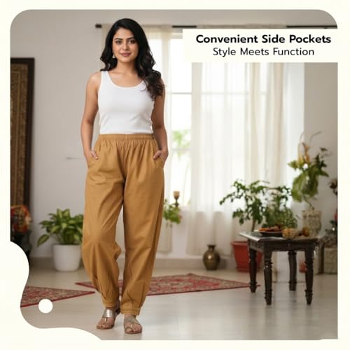 Image of Happy Bunny Women's Cotton Afghani Salwar with Lace Embroidery Detailing - Elastic Waist, Comfortable Loose Fit Bottoms for Casual, Ethnic