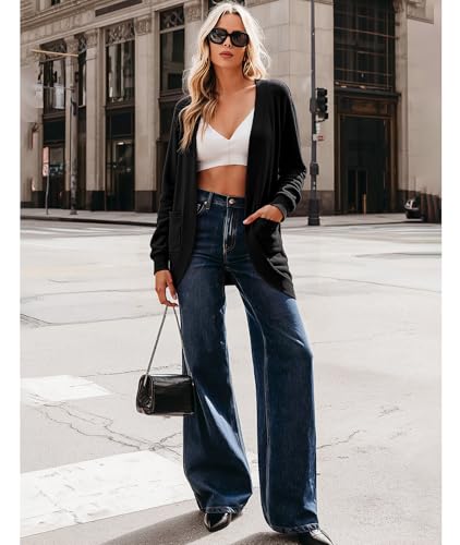 LILBETTER Womens' Long Sleeve Knit Sweater Cardigans Curved Hem Open Front with Pockets2