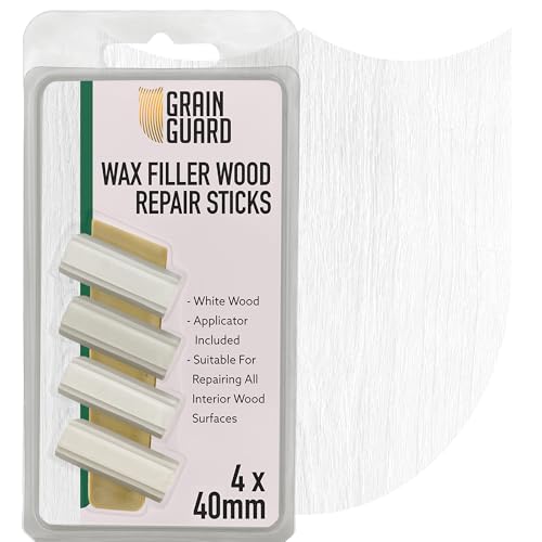 GRAIN GUARD Wax Filler Wood Repair Sticks | White Wood | Furniture Repair Kit | Multi-Surface: Wood, Plastic, Hard Surfaces | Blend to Colour Match | 4x40mm