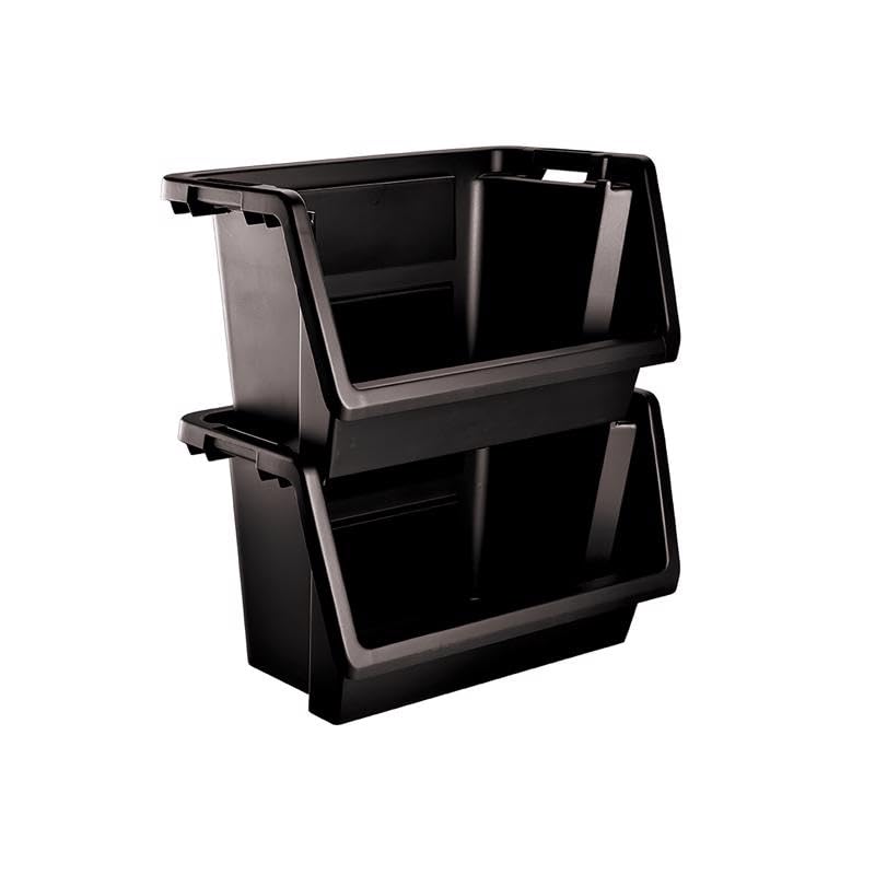 Starplast 6080301 Black Storage Bin - 14.4 x 15.6 x 28 in. D Stackable - Pack of 4