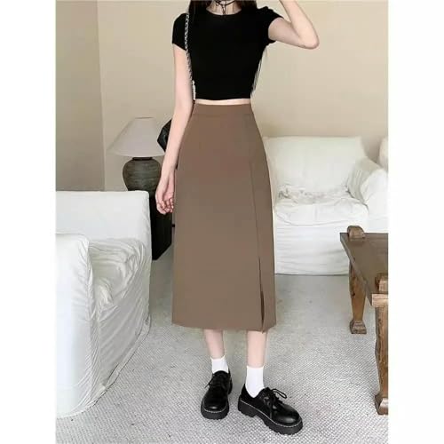 Casual Stretchy Plus Size High-Waisted Slimming Summer Skirt Women's Side Slit A- Line Skirt3