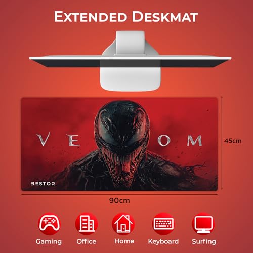 Image of BESTOR Extended Gaming Mouse Pad 90x45cm Large Deskmat - Ultra Smooth Speed Surface with Stitched Edges, Anti-Slip Rubber Base, 3-Layer Premium Build, Non-Slip Keyboard & Mouse Mat for Gaming