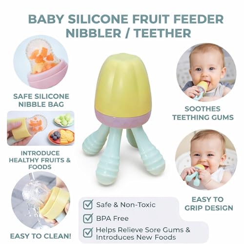 Image of Baby Skin Care Powder Talcum Puff Case Cum Container Box With Fruit Feeder Nibbler Teether For Babies /Kids /Toddler /New Born BPA Free (PATTERN 45)