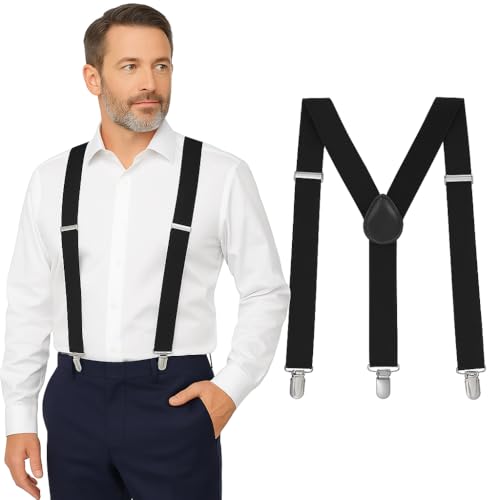 Black Suspenders for Men Heavy Duty -...