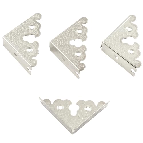Image of 4Pcs Retro Style Decorative Corner Protectors Triangle Vintage Corner Guards with Mounting Nails for Jewelry Box Gift Box Wooden Case(1.33 x1.33 inch,Silver)