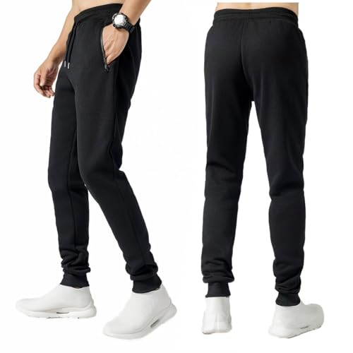 Mens 3 Pack Fleece Sports Workout Jogging Pants Zipper Pockets and Drawstring Fleece-Lined Jogger Sweatpants3