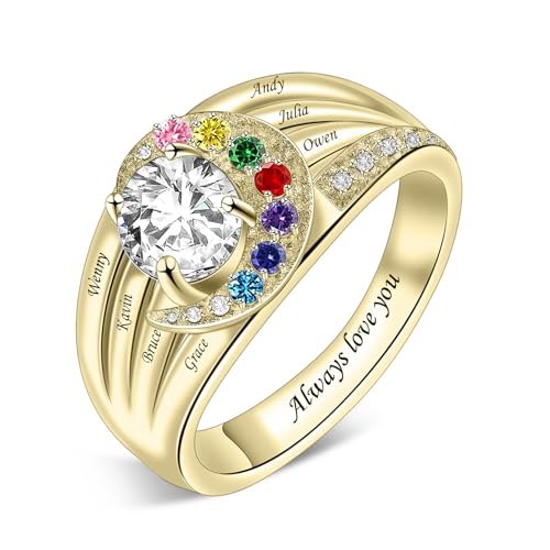 MissNaNa Birthstones Rings for Mothers Personalized Simulated Birthstones & Family Names Rings Promise Rings Sterling Silver Ring for Her Women Mom Mothers Grandma2