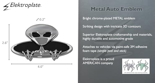 Image of Elektroplate Exclusive Metalhead Collection Alien Chrome All Metal Emblem for Cars, Trucks, and All Auto | Universal Fit at 2.6 inch x 4.0 inch | Weatherproof