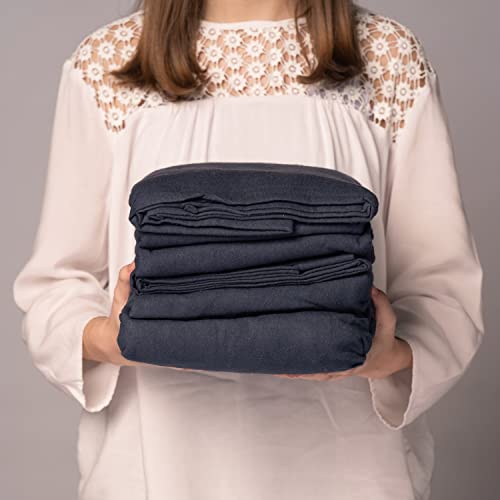 Mayfield Camping Accessories 4 Piece Rv Short Queen Hotel Sheet Set - Fits 60"X75"X10" Rv Short Queen Mattress 100% Cotton Flannel Camper Sheets - Navy Blue Sheets - Made In Usa Camping Bedding #TOP1