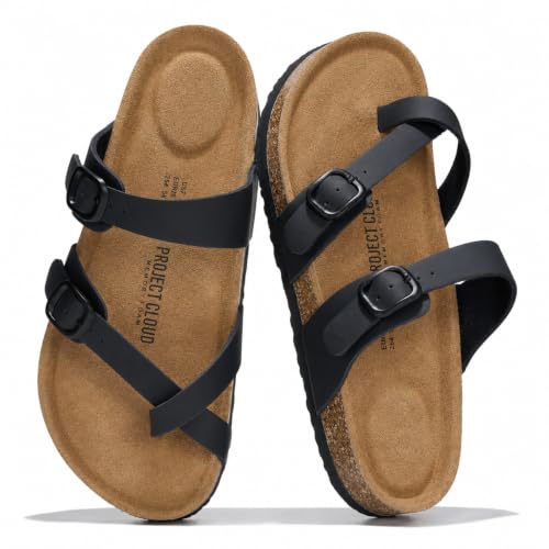 Image of Project Cloud 100% Genuine Leather Womens Sandals -Lightweight Womens Slides Memory Foam Insole & Cork Footbed Sandals Women - Non-Slip Beach Essentials Summer Sandals for Women 2026 (Lian)
