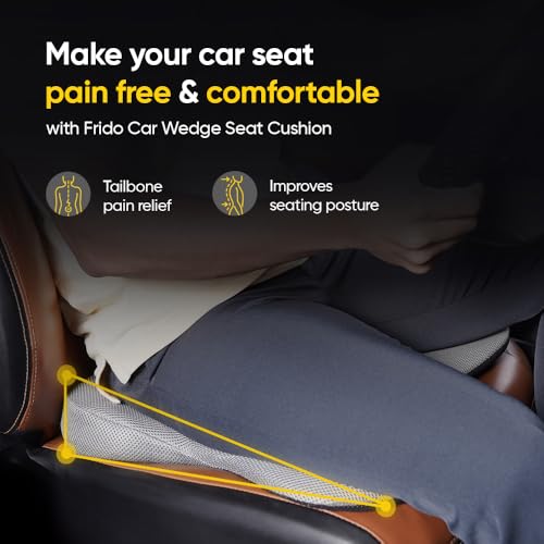 Image of Frido Ultimate Car Wedge Seat Cushion | Memory Foam Cushion with Coccyx Tailbone Cutout | Relieves Hip Pain & Tailbone Pain, Lower Back Pain | Weight <120 kg | Grey (Pack of 1)
