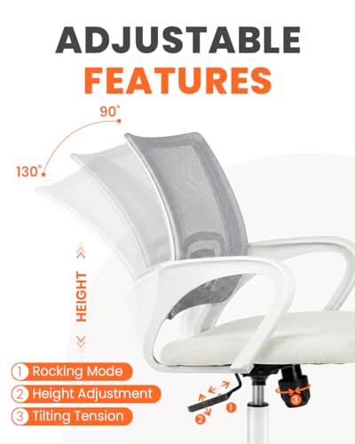 Image of NEO CHAIR Office Desk Computer Chair Ergonomic Mesh Gaming Cushion Seat with Comfy Lumbar Mid Back Support Adjustable Height Swivel Rolling Wheels for Home Task (Ivory)