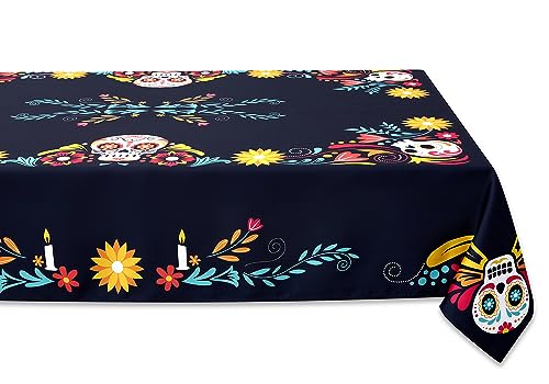 YiHomer Day of The Dead Halloween Tabletop - Dia De Los Muertos Floral Skeleton Mask, Cinco De Mayo Mexican Fiesta Party Home Kitchen Dining Room Decor, Sugar Skull, Tablecloth, 52 x 70 Rectangle